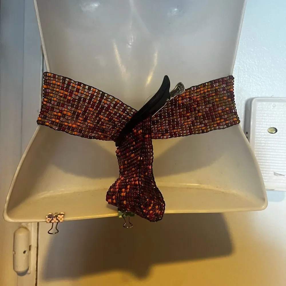 beaded dress belt tribal stone wooden closure